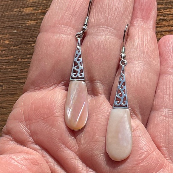 Gorgeous pink pearl 925 earrings sterling mother of pearl - Picture 3 of 5